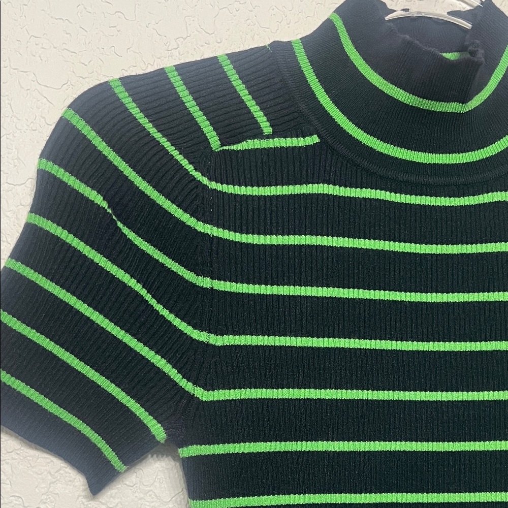 Navy Blues and Green Women’s XS Striped Turtleneck Sweater - Picture 5 of 7